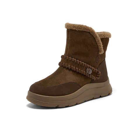 Bata雪地靴女2025冬季商场新款牛剖皮保暖厚底时尚短靴AD146DD5