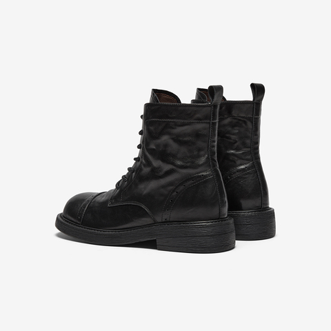 Bata英伦马丁靴女2025冬季新款牛皮粗跟百搭纹理短筒靴66052DZ5