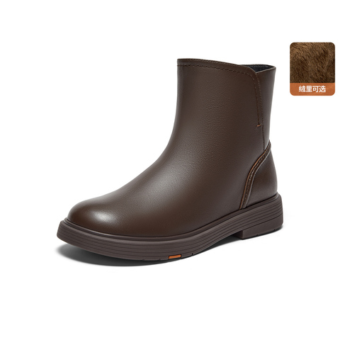 Bata时装靴女2025冬季商场新款通勤百搭羊皮软底短筒靴AKQ49DD5