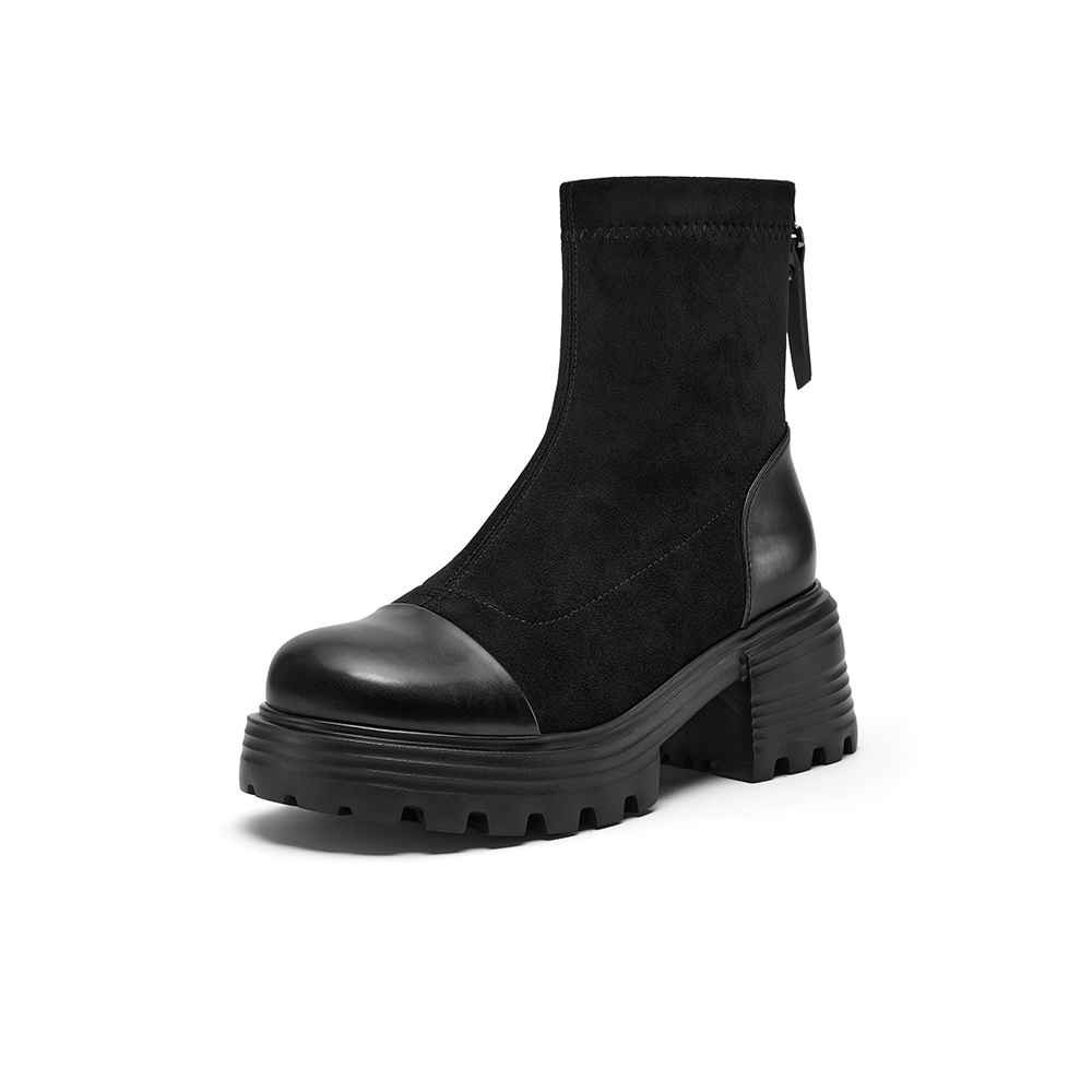 Bata时装靴女2025冬季商场新款英伦通勤百搭短筒弹力靴63166DD5