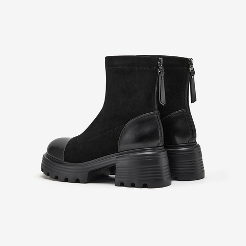 Bata时装靴女2025冬季商场新款英伦通勤百搭短筒弹力靴63166DD5