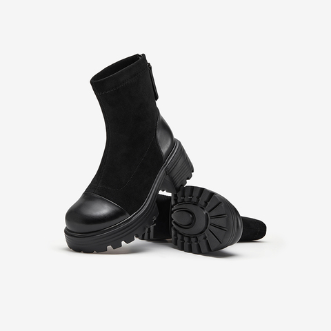 Bata时装靴女2025冬季商场新款英伦通勤百搭短筒弹力靴63166DD5