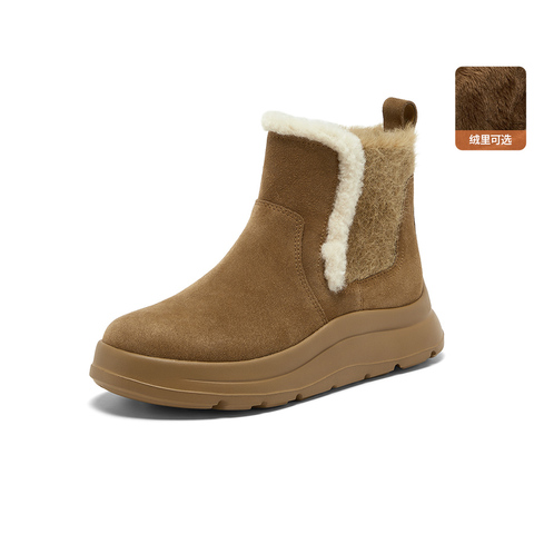 Bata雪地靴女2025冬商场新款牛皮保暖厚底百搭时尚短靴AD150DD5