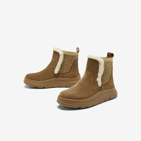 Bata雪地靴女2025冬商场新款牛皮保暖厚底百搭时尚短靴AD150DD5