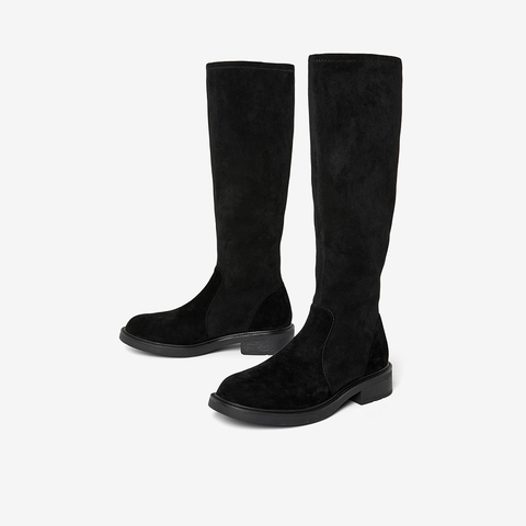 Bata瘦瘦靴女2025冬季新款显瘦增高百搭弹力粗跟长筒靴67053DG5