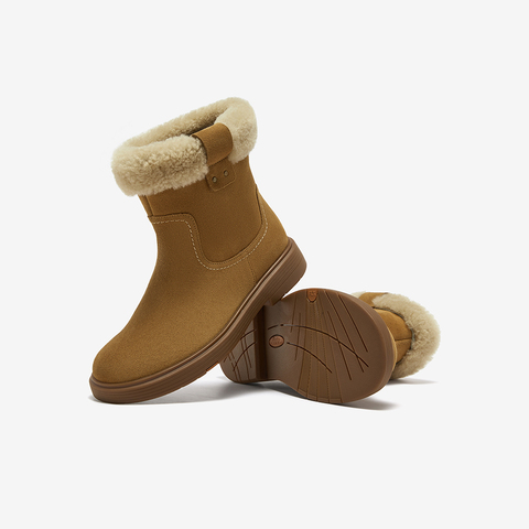 Bata雪地靴女2025冬商场新款牛剖皮保暖粗跟时尚毛毛短靴AKQ58DD5