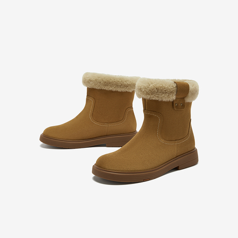 Bata雪地靴女2025冬商场新款牛剖皮保暖粗跟时尚毛毛短靴AKQ58DD5