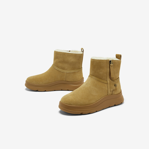 Bata雪地靴女2025冬商场新款牛皮羊毛保暖厚底百搭短靴AD149DD5