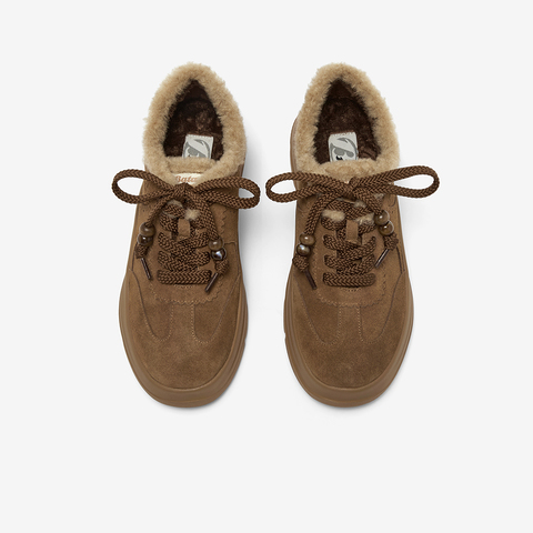 Bata休闲鞋女2025冬季新款牛剖皮通勤厚底毛毛德训运动鞋AD120DM5