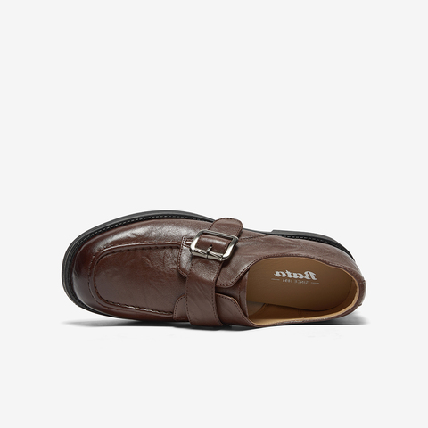 Bata乐福鞋女2025秋季新款复古英伦风牛皮通勤粗跟单鞋C5563CM5