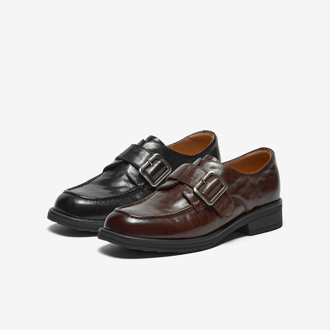 Bata乐福鞋女2025秋季新款复古英伦风牛皮通勤粗跟单鞋C5563CM5