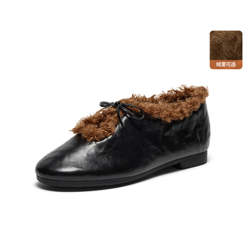 Bata一脚蹬女2025冬商场新款英伦羊皮玛丽珍舒适软底单鞋AZN25DA5