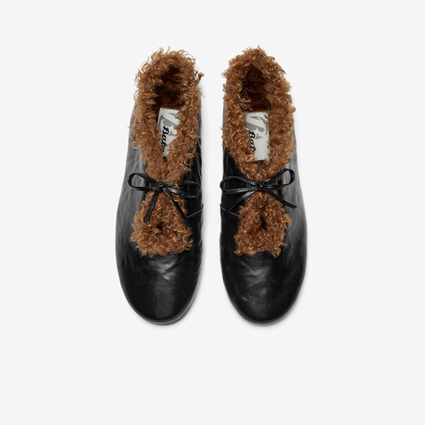 Bata一脚蹬女2025冬商场新款英伦羊皮玛丽珍舒适软底单鞋AZN25DA5