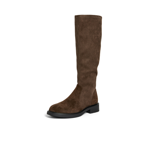 Bata瘦瘦靴女2025冬季新款显瘦增高百搭弹力粗跟长筒靴67053DG5