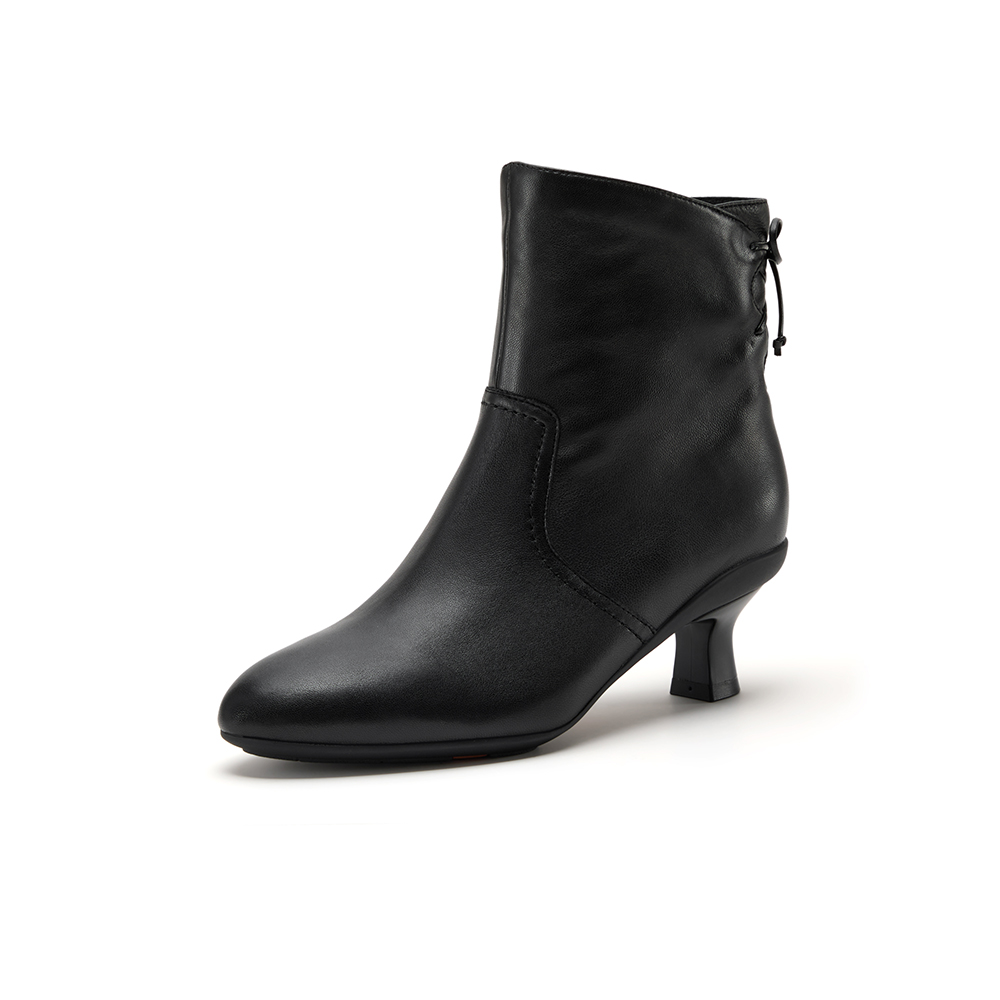 Bata时装靴女2025冬商场新款百搭软底羊皮通勤粗跟短筒靴AIR55DD5