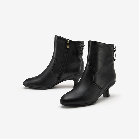 Bata时装靴女2025冬商场新款百搭软底羊皮通勤粗跟短筒靴AIR55DD5