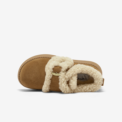 Bata勃肯毛毛鞋女2025冬新款英伦牛剖皮通勤保暖厚底单鞋8501MDM5