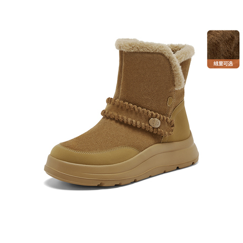 Bata雪地靴女2025冬季商场新款牛剖皮保暖厚底时尚短靴AD146DD5