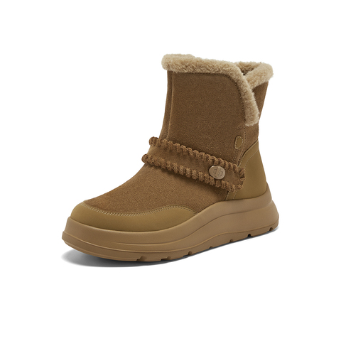 Bata雪地靴女2025冬季商场新款牛剖皮保暖厚底时尚短靴AD146DD5