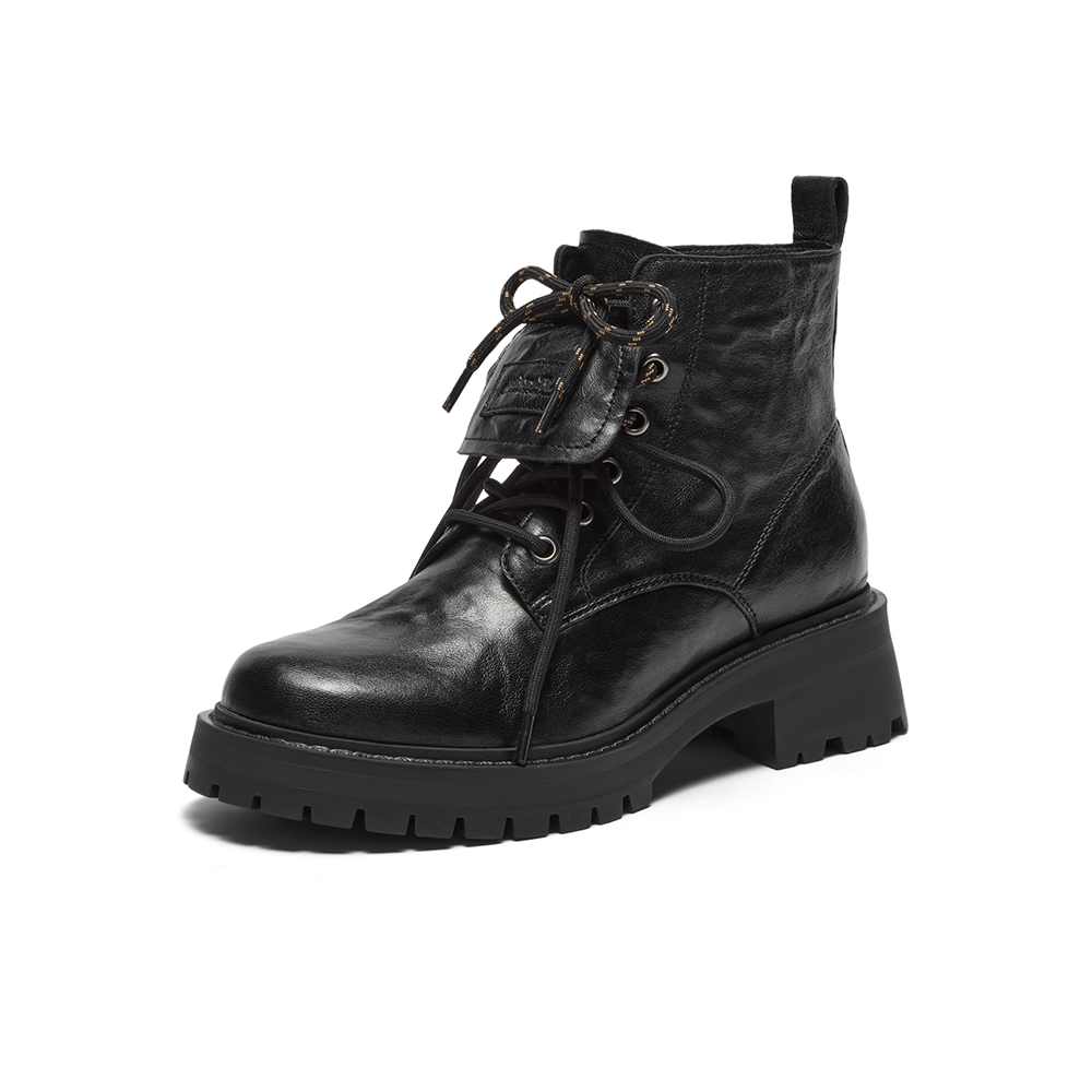 Bata英伦风马丁靴女2025冬季商场新款通勤粗跟复古短筒靴WIG29DD5