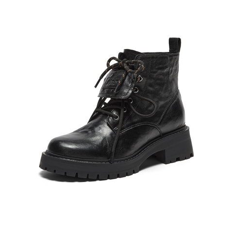 Bata英伦风马丁靴女2025冬季商场新款通勤粗跟复古短筒靴WIG29DD5