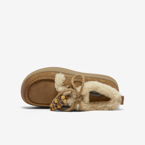 Bata勃肯毛毛鞋女2025冬季新款英伦牛皮通勤保暖厚底单鞋8581MDM5