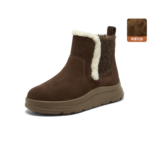 Bata雪地靴女2025冬商场新款牛皮保暖厚底百搭时尚短靴AD150DD5