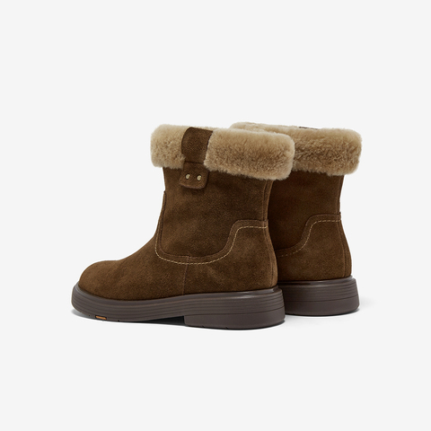 Bata雪地靴女2025冬商场新款牛剖皮保暖粗跟时尚毛毛短靴AKQ58DD5