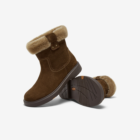Bata雪地靴女2025冬商场新款牛剖皮保暖粗跟时尚毛毛短靴AKQ58DD5