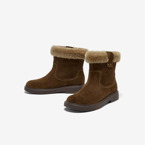 Bata雪地靴女2025冬商场新款牛剖皮保暖粗跟时尚毛毛短靴AKQ58DD5