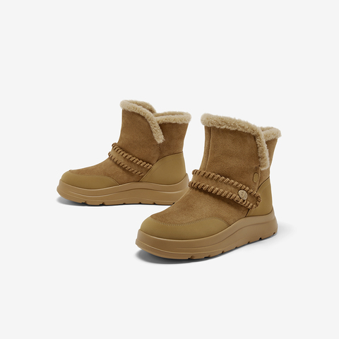 Bata雪地靴女2025冬季商场新款牛剖皮保暖厚底时尚短靴AD146DD5