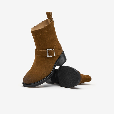 Bata时装靴女2025冬商场新款牛剖皮复古粗跟牛仔时装靴25109DZ5