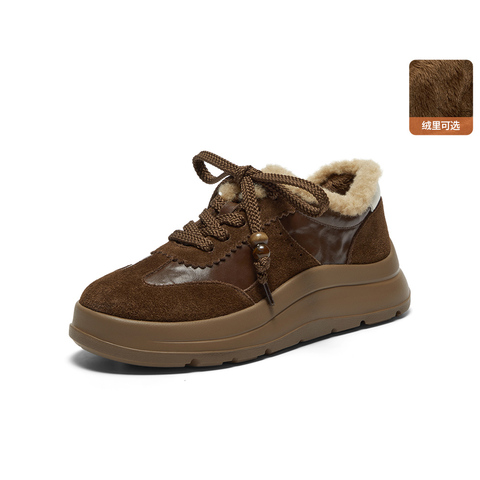 Bata休闲鞋女2025冬季新款舒适通勤厚底毛毛德训运动鞋AD120DM5