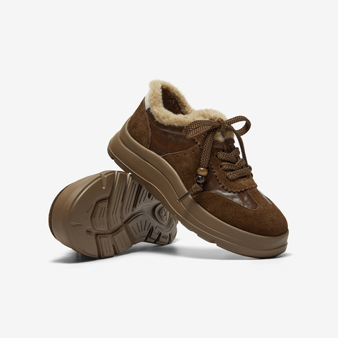 Bata休闲鞋女2025冬季新款舒适通勤厚底毛毛德训运动鞋AD120DM5