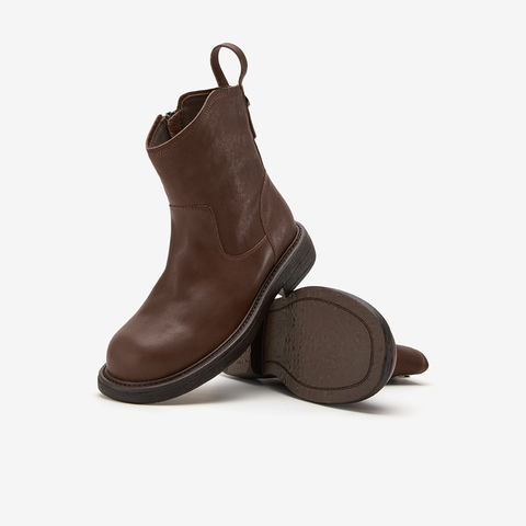 Bata时装靴女2025冬季新款百搭牛皮粗跟通勤百搭柔软靴66051DZ5