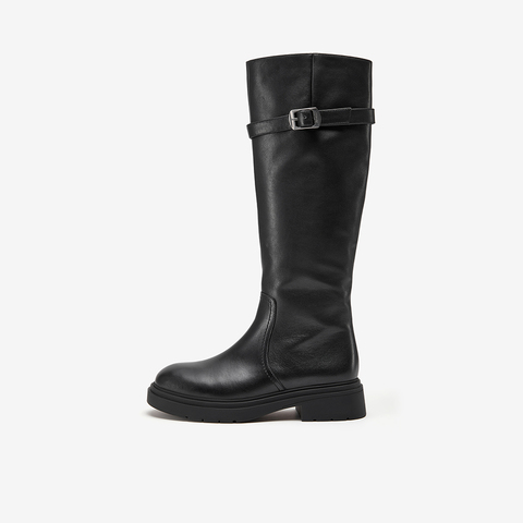 Bata骑士靴女2025冬季商场新款英伦牛皮粗跟骑士靴长靴AC280DG5