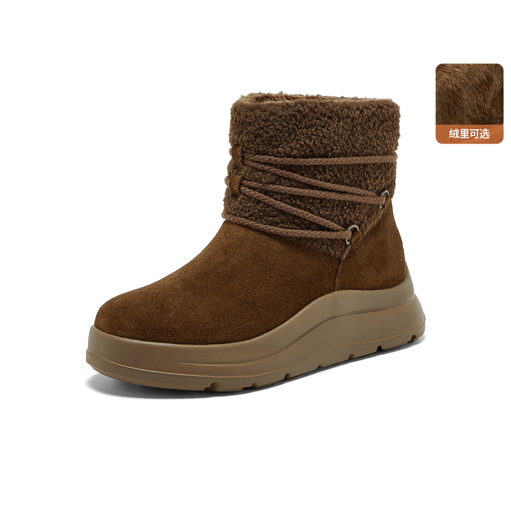 Bata雪地靴女2025冬季商场新款牛剖皮保暖厚底时尚短靴AD143DD5