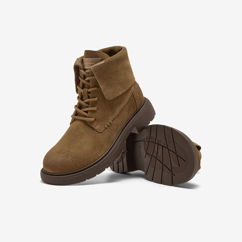 Bata英伦马丁靴女2025冬商场新款牛剖皮粗跟短靴AD742DD5