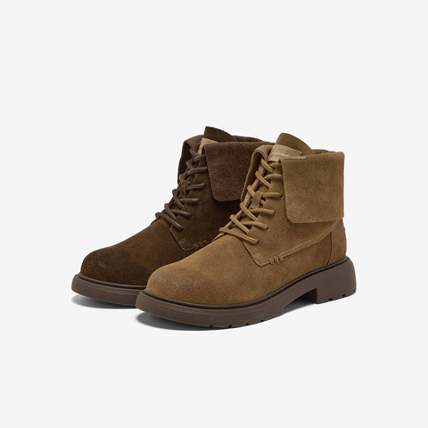 Bata英伦马丁靴女2025冬商场新款牛剖皮粗跟短靴AD742DD5