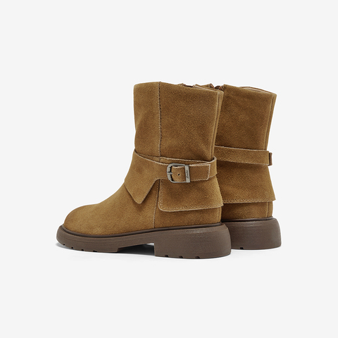 Bata西部靴女2025冬商场新款牛皮百搭复古牛仔中筒时装靴AD741DZ5