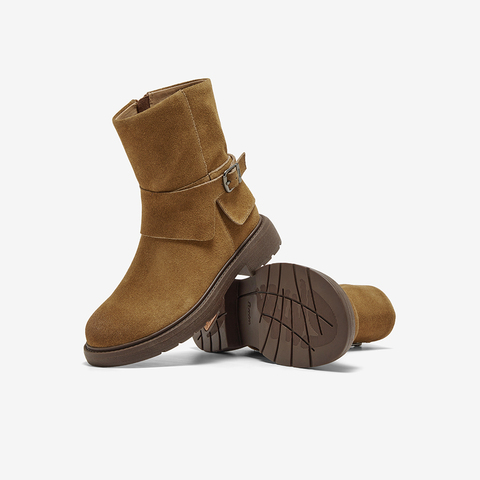 Bata西部靴女2025冬商场新款牛皮百搭复古牛仔中筒时装靴AD741DZ5