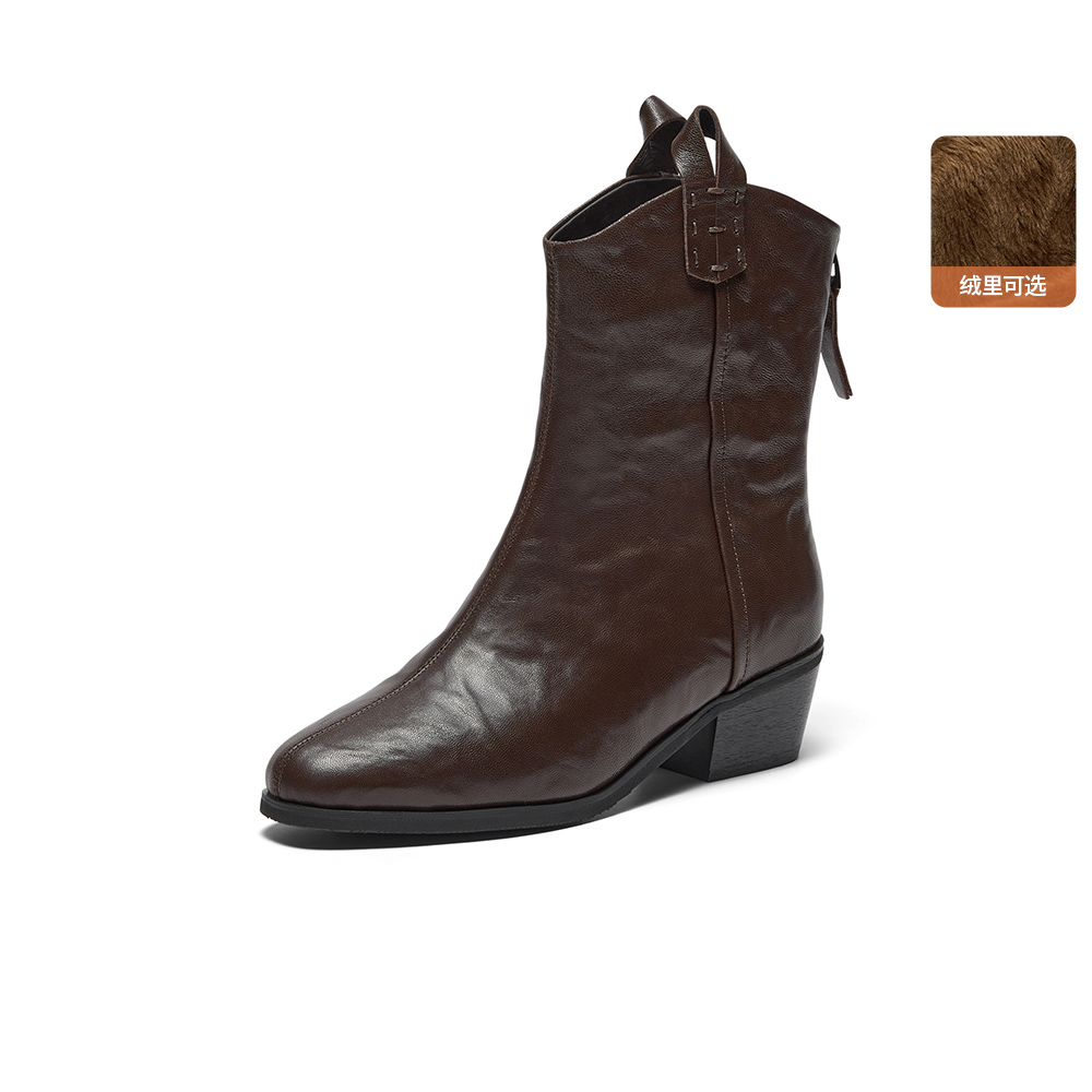 Bata西部靴女2025冬季商场新款羊皮百搭复古牛仔时装靴8931DDS5