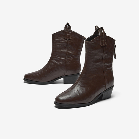 Bata西部靴女2025冬季商场新款羊皮百搭复古牛仔时装靴8931DDS5