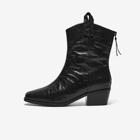 Bata西部靴女2025冬季商场新款羊皮百搭复古牛仔时装靴8931DDS5