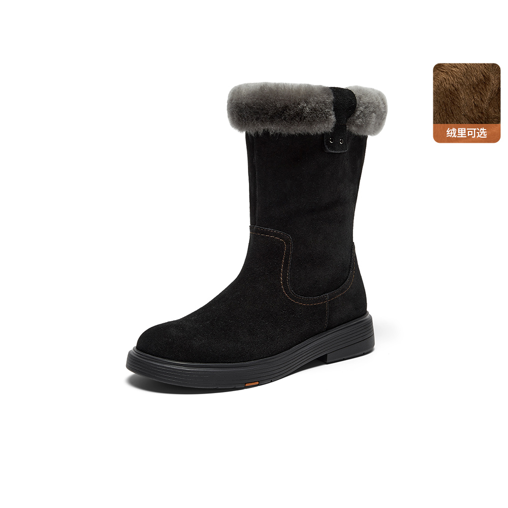 Bata雪地靴女2025冬季商场新款牛剖皮保暖羊毛厚底雪顶靴AKQ55DS5