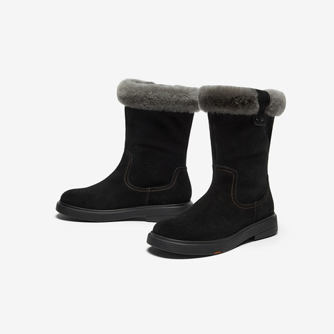 Bata雪地靴女2025冬季商场新款牛剖皮保暖羊毛厚底雪顶靴AKQ55DS5