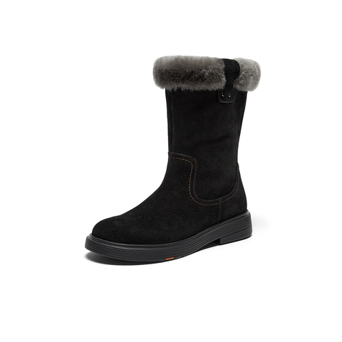 Bata雪地靴女2025冬季商场新款牛剖皮保暖羊毛厚底雪顶靴AKQ55DS5