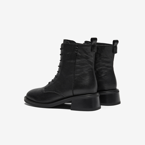 Bata马丁靴女2025冬季商场新款羊皮英伦风复古粗跟短筒靴23803DD5