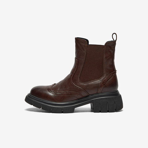 Bata切尔西靴女2025冬商场新款英伦风牛皮粗跟通勤短筒靴UWL04DD5