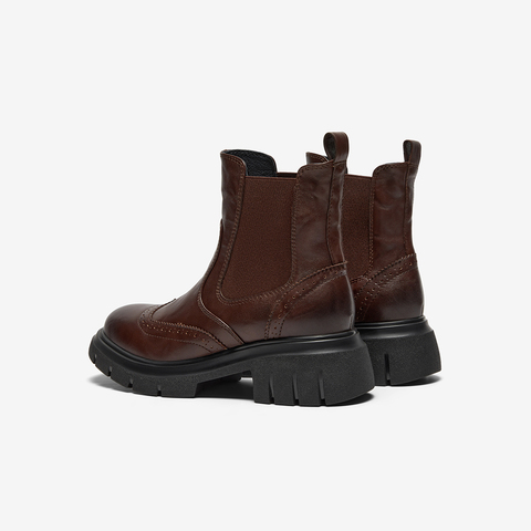 Bata切尔西靴女2025冬商场新款英伦风牛皮粗跟通勤短筒靴UWL04DD5